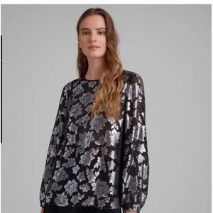Club Monaco Silver and Black Floral Blouse
